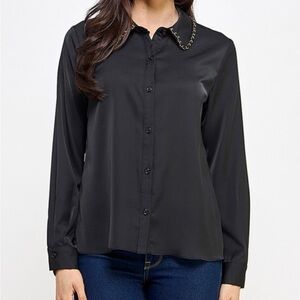 Black Chain Collar Women's Top